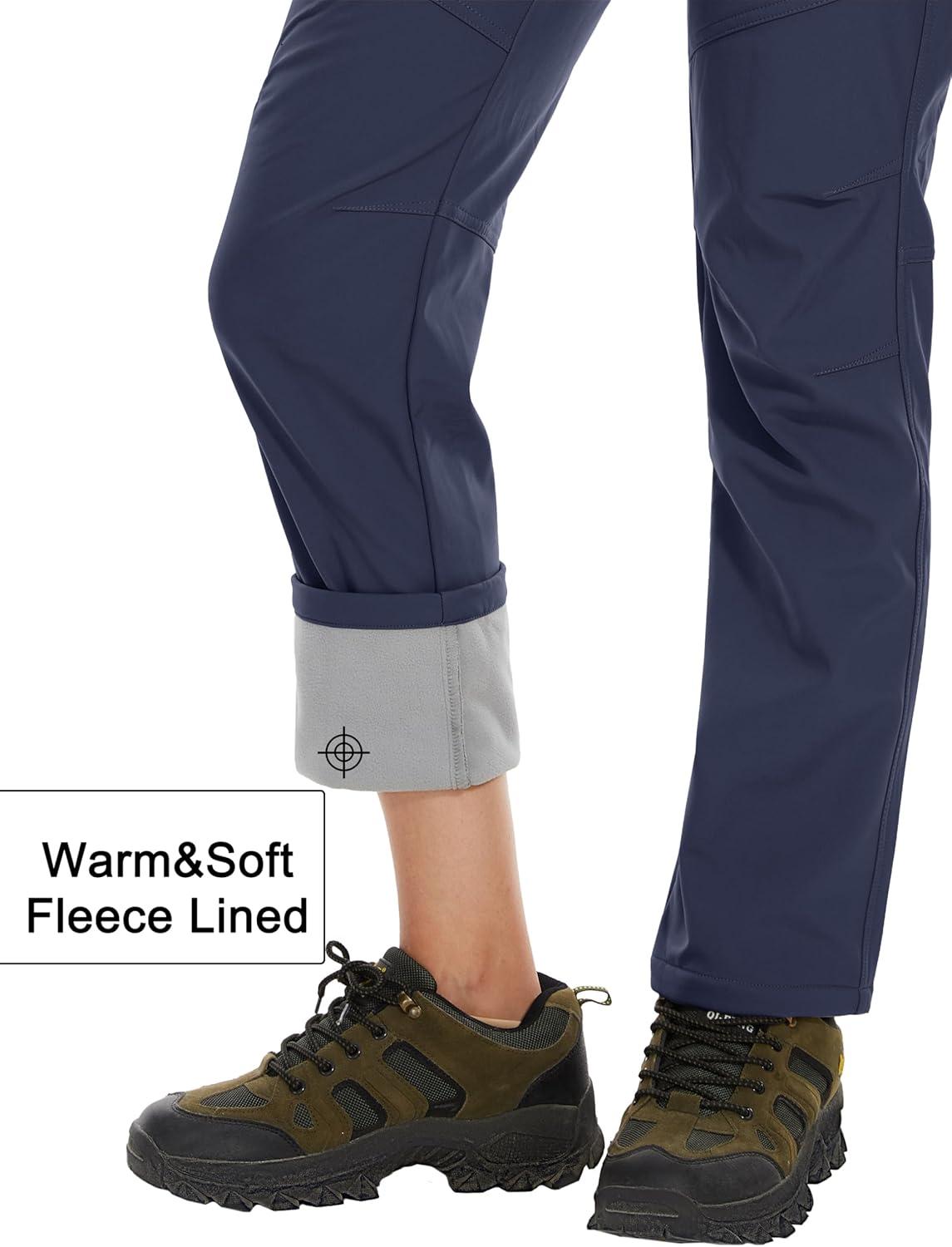 imageMAGCOMSEN Womens Fleece Lined Waterproof Insulated Snow Ski Pants Winter Warm Hiking Pants Outdoor SoftshellNavy