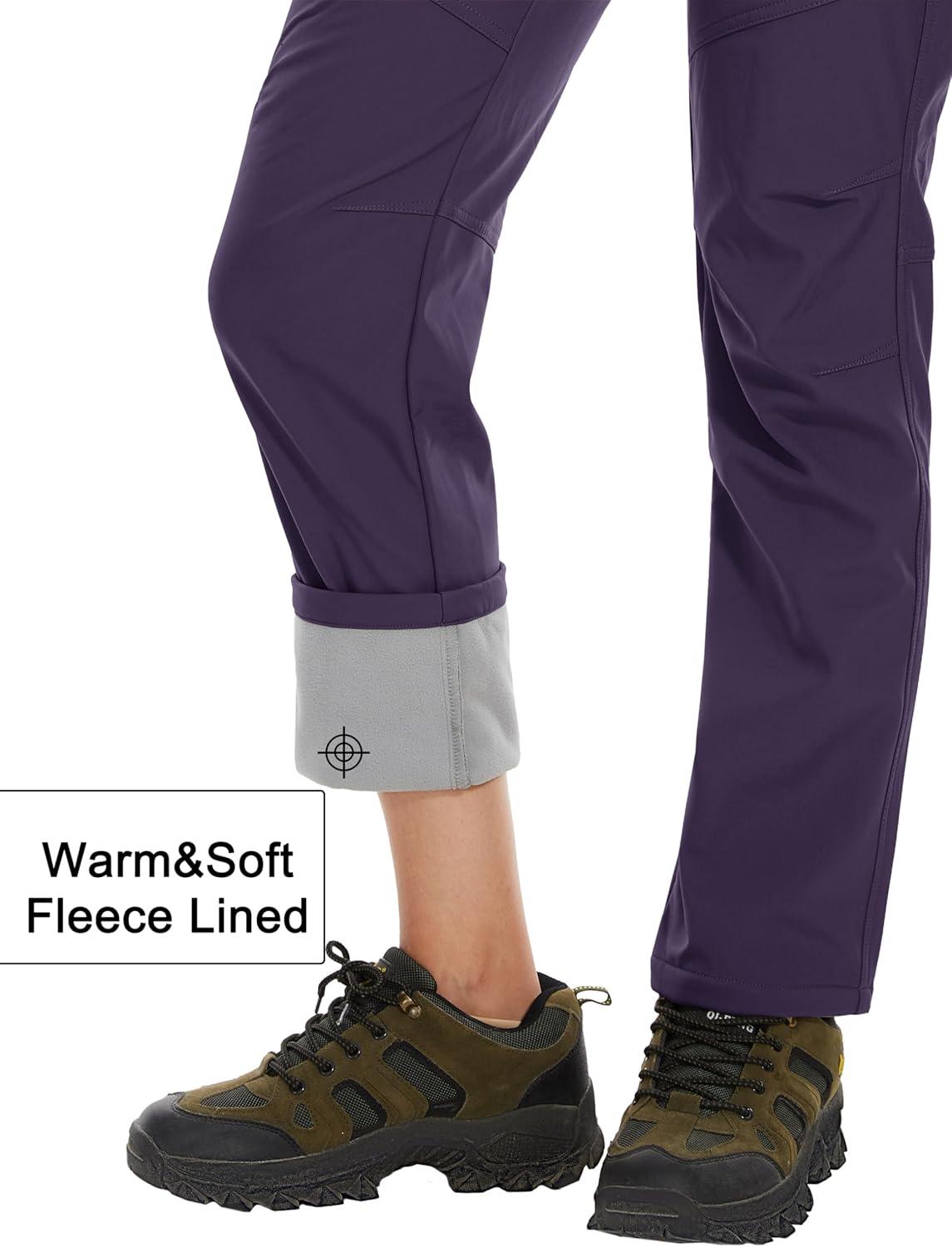 imageMAGCOMSEN Womens Fleece Lined Waterproof Insulated Snow Ski Pants Winter Warm Hiking Pants Outdoor SoftshellPurple