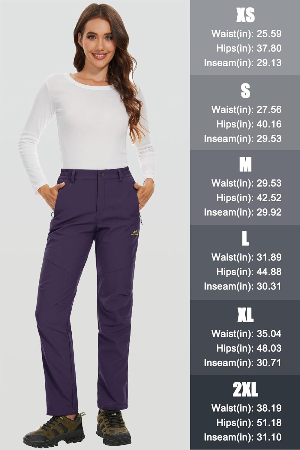 imageMAGCOMSEN Womens Fleece Lined Waterproof Insulated Snow Ski Pants Winter Warm Hiking Pants Outdoor SoftshellPurple