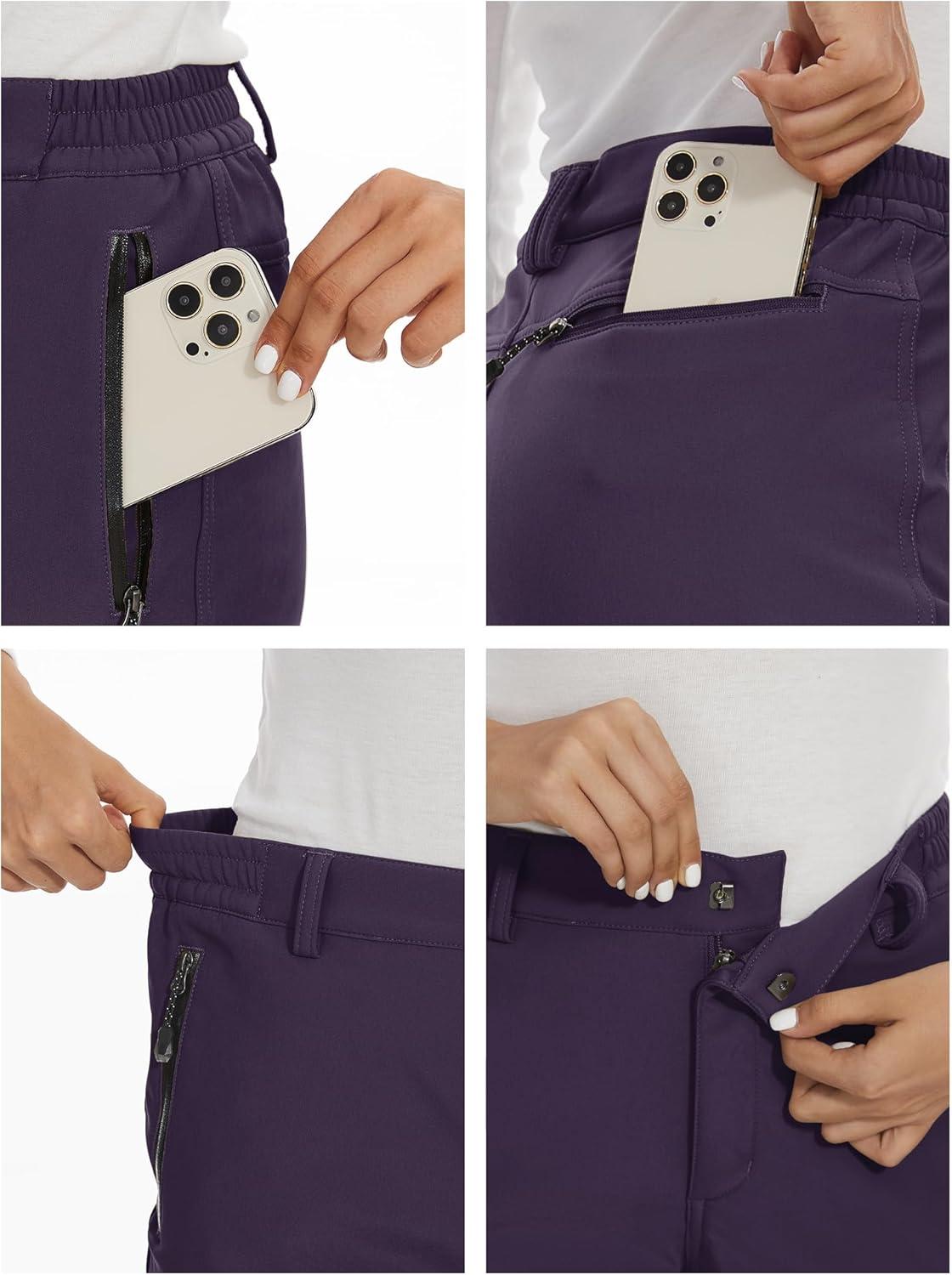 imageMAGCOMSEN Womens Fleece Lined Waterproof Insulated Snow Ski Pants Winter Warm Hiking Pants Outdoor SoftshellPurple