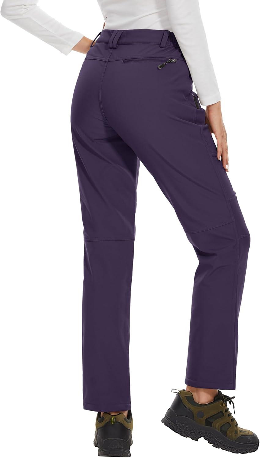 imageMAGCOMSEN Womens Fleece Lined Waterproof Insulated Snow Ski Pants Winter Warm Hiking Pants Outdoor SoftshellPurple