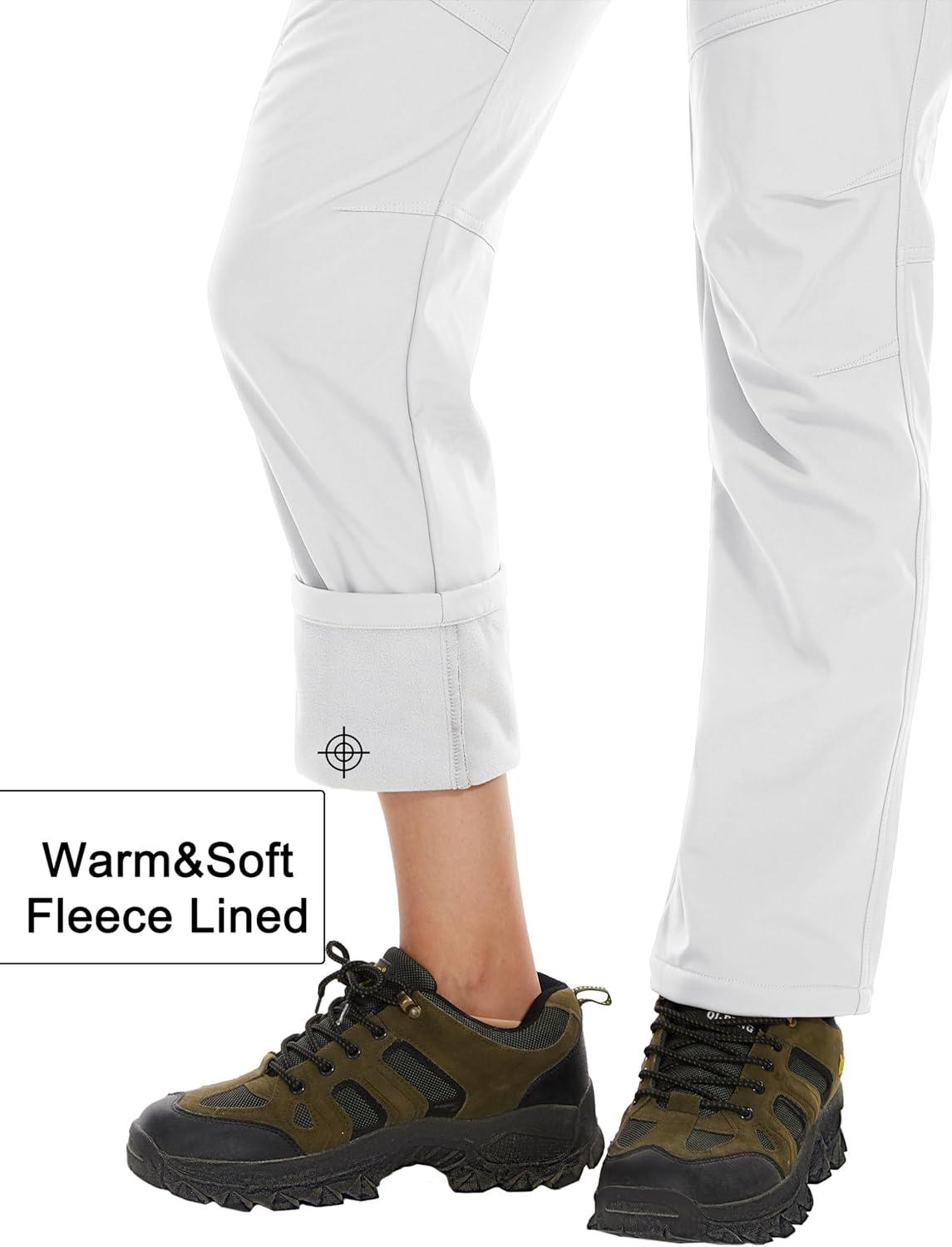 imageMAGCOMSEN Womens Fleece Lined Waterproof Insulated Snow Ski Pants Winter Warm Hiking Pants Outdoor SoftshellWhite