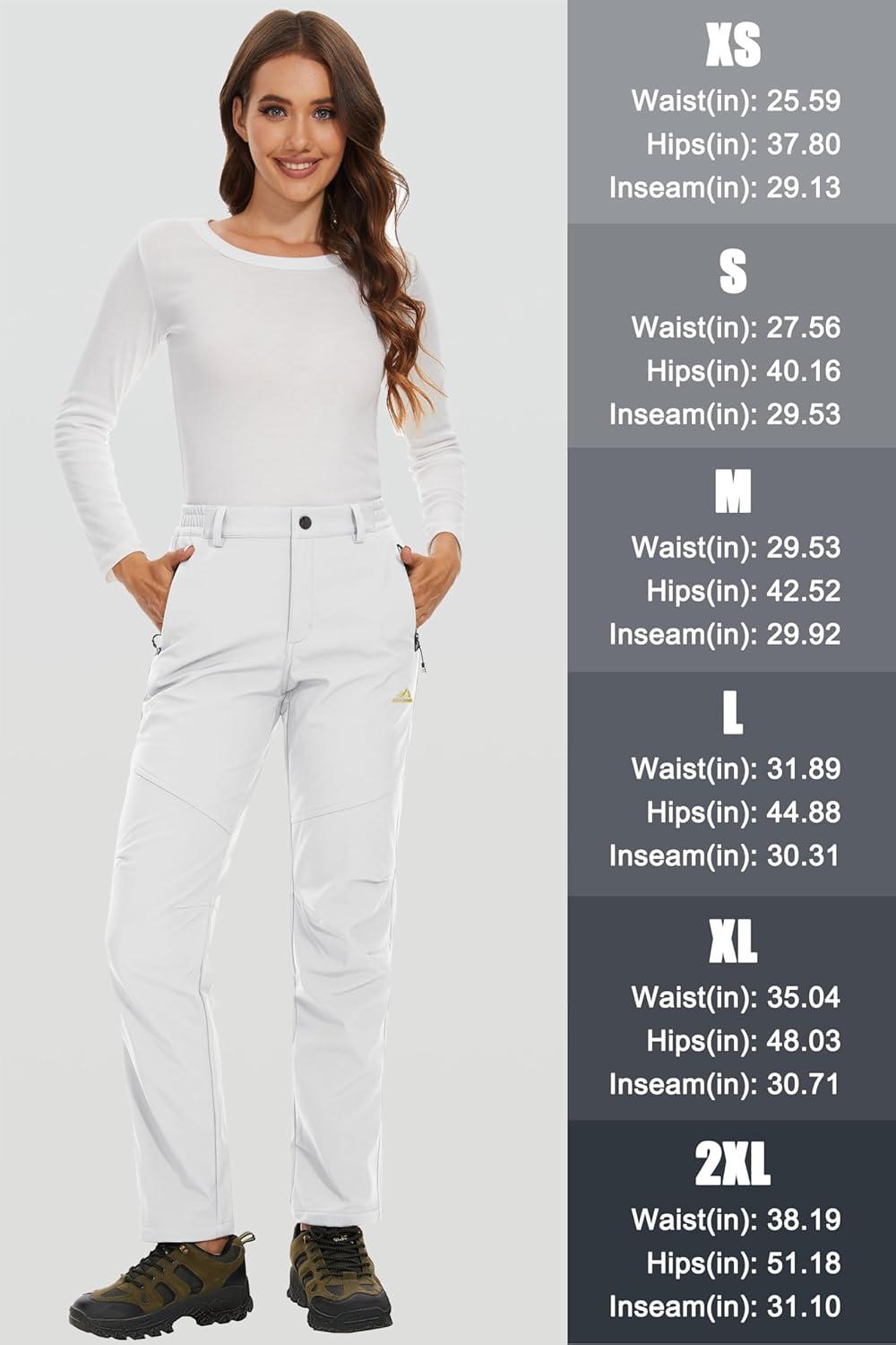 imageMAGCOMSEN Womens Fleece Lined Waterproof Insulated Snow Ski Pants Winter Warm Hiking Pants Outdoor SoftshellWhite