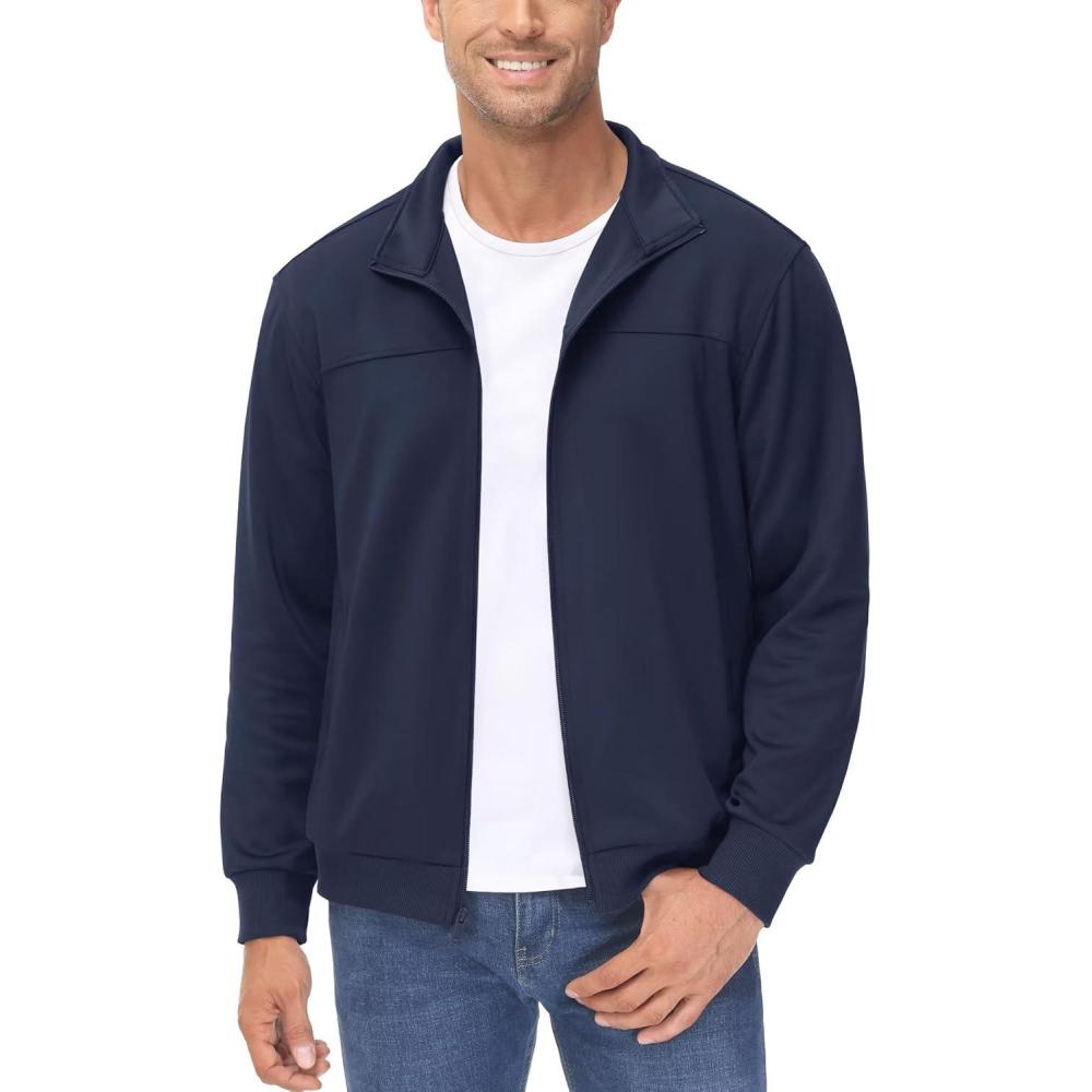 imageMAGCOMSEN Mens Track Jackets Lightweight FullZip Casual Coat Workout Running Athletic Active Jacket With PocketsNavy