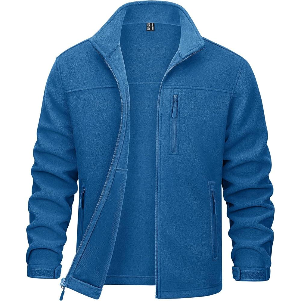 imageMAGCOMSEN Mens Winter Zip Up Polar Fleece Jacket Athletic Tactical Hiking Outdoor Jackets with 3 PocketsBlue Green