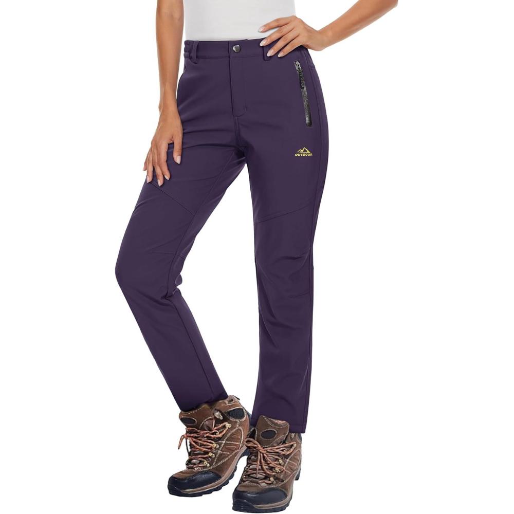 imageMAGCOMSEN Womens Fleece Lined Waterproof Insulated Snow Ski Pants Winter Warm Hiking Pants Outdoor SoftshellPurple