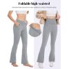 imageMAGCOMSEN Leggings for Women Flare Yoga Pants Foldover High Waisted Tummy Control Pants with Pockets CasualLight Gray