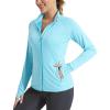 imageMAGCOMSEN Womens UPF 50 Athletic Jackets Full Zip Lightweight Workout Jacket SPF Sun Protection Shirts Hiking RunningLtblue