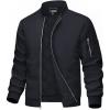 imageMAGCOMSEN Mens Bomber Jacket Casual Windproof Quilted Jacket Full Zip Windbreaker Winter Warm Varsity Jacket with PocketsBlack
