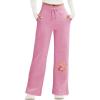 imageMAGCOMSEN Womens Fleece Lined Sweatpants Wide Leg Warm Winter Cotton High Waisted Lounge Straight Leg Pants PocketsPink