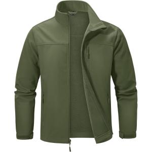 imageMAGCOMSEN Mens Lightweight Softshell Jacket Fleece Lined Tactical Waterproof Windbreaker Rain Jacket for Outdoor HikingArmy Green
