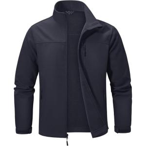 imageMAGCOMSEN Mens Lightweight Softshell Jacket Fleece Lined Tactical Waterproof Windbreaker Rain Jacket for Outdoor HikingBlack