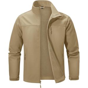 imageMAGCOMSEN Mens Lightweight Softshell Jacket Fleece Lined Tactical Waterproof Windbreaker Rain Jacket for Outdoor HikingKhaki