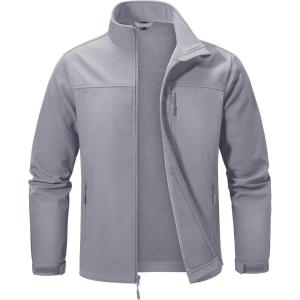 imageMAGCOMSEN Mens Lightweight Softshell Jacket Fleece Lined Tactical Waterproof Windbreaker Rain Jacket for Outdoor HikingLight Grey