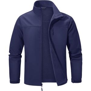 imageMAGCOMSEN Mens Lightweight Softshell Jacket Fleece Lined Tactical Waterproof Windbreaker Rain Jacket for Outdoor HikingNavy
