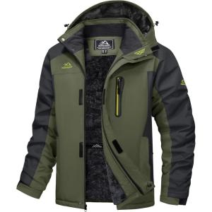 imageMAGCOMSEN Mens Winter Jacket Ski Snow Waterproof Fleece Coats Snowboard Warm Parka Raincoats with Hood 5 PocketsArmy Green