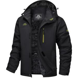 imageMAGCOMSEN Mens Winter Jacket Ski Snow Waterproof Fleece Coats Snowboard Warm Parka Raincoats with Hood 5 PocketsBlack