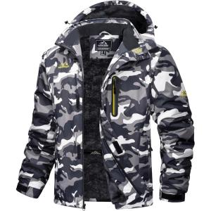 imageMAGCOMSEN Mens Winter Jacket Ski Snow Waterproof Fleece Coats Snowboard Warm Parka Raincoats with Hood 5 PocketsBlack Camouflage