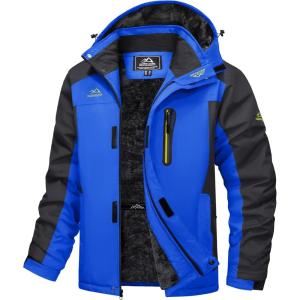 imageMAGCOMSEN Mens Winter Jacket Ski Snow Waterproof Fleece Coats Snowboard Warm Parka Raincoats with Hood 5 PocketsBlue