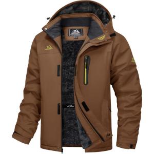 imageMAGCOMSEN Mens Winter Jacket Ski Snow Waterproof Fleece Coats Snowboard Warm Parka Raincoats with Hood 5 PocketsCoffee