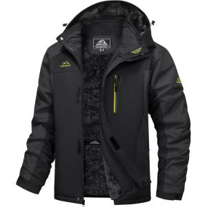 imageMAGCOMSEN Mens Winter Jacket Ski Snow Waterproof Fleece Coats Snowboard Warm Parka Raincoats with Hood 5 PocketsDark Grey