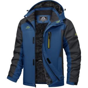 imageMAGCOMSEN Mens Winter Jacket Ski Snow Waterproof Fleece Coats Snowboard Warm Parka Raincoats with Hood 5 PocketsDenim Blue