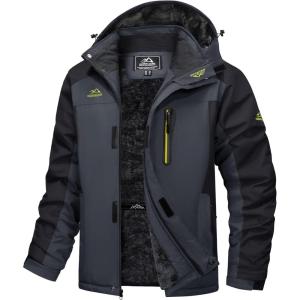 imageMAGCOMSEN Mens Winter Jacket Ski Snow Waterproof Fleece Coats Snowboard Warm Parka Raincoats with Hood 5 PocketsGrey Black