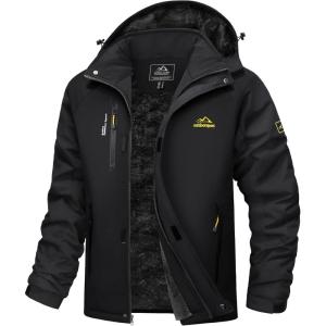 imageMAGCOMSEN Mens Winter Jacket Water Resistant Ski Snow Coat Warm Fleece Parka Raincoats with Hood MultiPocketsBlack