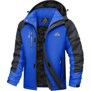 imageMAGCOMSEN Mens Winter Jacket Water Resistant Ski Snow Coat Warm Fleece Parka Raincoats with Hood MultiPocketsBlue