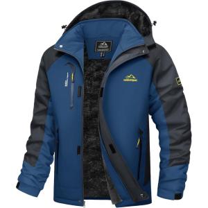 imageMAGCOMSEN Mens Winter Jacket Water Resistant Ski Snow Coat Warm Fleece Parka Raincoats with Hood MultiPocketsDenim Blue