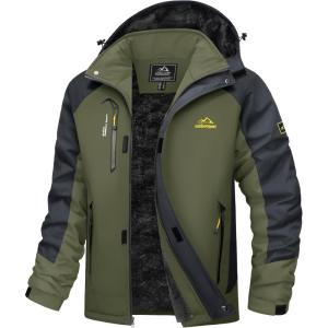 imageMAGCOMSEN Mens Winter Jacket Water Resistant Ski Snow Coat Warm Fleece Parka Raincoats with Hood MultiPocketsGreen