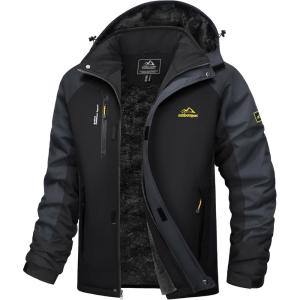 imageMAGCOMSEN Mens Winter Jacket Water Resistant Ski Snow Coat Warm Fleece Parka Raincoats with Hood MultiPocketsGrey