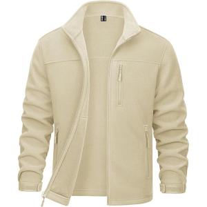 imageMAGCOMSEN Mens Winter Zip Up Polar Fleece Jacket Athletic Tactical Hiking Outdoor Jackets with 3 PocketsCream
