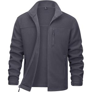 imageMAGCOMSEN Mens Winter Zip Up Polar Fleece Jacket Athletic Tactical Hiking Outdoor Jackets with 3 PocketsDark Grey