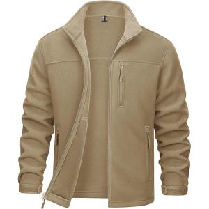 imageMAGCOMSEN Mens Winter Zip Up Polar Fleece Jacket Athletic Tactical Hiking Outdoor Jackets with 3 PocketsKhaki