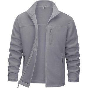 imageMAGCOMSEN Mens Winter Zip Up Polar Fleece Jacket Athletic Tactical Hiking Outdoor Jackets with 3 PocketsLight Grey