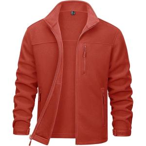 imageMAGCOMSEN Mens Winter Zip Up Polar Fleece Jacket Athletic Tactical Hiking Outdoor Jackets with 3 PocketsOrange Red