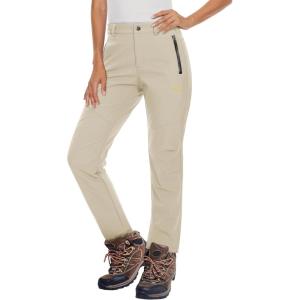 imageMAGCOMSEN Womens Fleece Lined Waterproof Insulated Snow Ski Pants Winter Warm Hiking Pants Outdoor SoftshellBeige