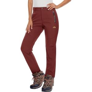 imageMAGCOMSEN Womens Fleece Lined Waterproof Insulated Snow Ski Pants Winter Warm Hiking Pants Outdoor SoftshellDark Orange