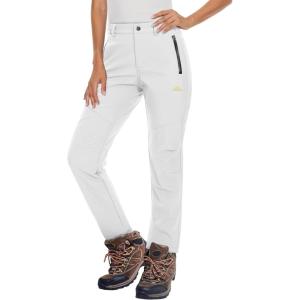 imageMAGCOMSEN Womens Fleece Lined Waterproof Insulated Snow Ski Pants Winter Warm Hiking Pants Outdoor SoftshellWhite