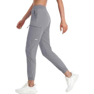 imageMAGCOMSEN Womens Hiking Cargo Pants Lightweight Quick Dry Water Resistant Jogger Zipper Pockets Outdoor Athletic CasualLight Grey