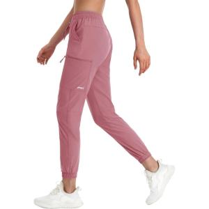 imageMAGCOMSEN Womens Hiking Cargo Pants Lightweight Quick Dry Water Resistant Jogger Zipper Pockets Outdoor Athletic CasualPink