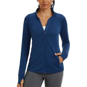 imageMAGCOMSEN Womens UPF 50 Athletic Jackets Full Zip Lightweight Workout Jacket SPF Sun Protection Shirts Hiking RunningDarkblue