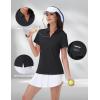 imageMAGCOMSEN Womens Golf Shirts Short Sleeve Polo Collared Tennis Shirt V Neck Quick Dry Sun Protection UPF 50Black