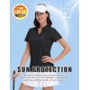 imageMAGCOMSEN Womens Golf Shirts Short Sleeve Polo Collared Tennis Shirt V Neck Quick Dry Sun Protection UPF 50Black
