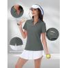 imageMAGCOMSEN Womens Golf Shirts Short Sleeve Polo Collared Tennis Shirt V Neck Quick Dry Sun Protection UPF 50Dark Grey