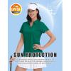 imageMAGCOMSEN Womens Golf Shirts Short Sleeve Polo Collared Tennis Shirt V Neck Quick Dry Sun Protection UPF 50Emerald Green