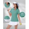 imageMAGCOMSEN Womens Golf Shirts Short Sleeve Polo Collared Tennis Shirt V Neck Quick Dry Sun Protection UPF 50Grey Green