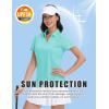 imageMAGCOMSEN Womens Golf Shirts Short Sleeve Polo Collared Tennis Shirt V Neck Quick Dry Sun Protection UPF 50Light Lake Blue
