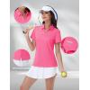 imageMAGCOMSEN Womens Golf Shirts Short Sleeve Polo Collared Tennis Shirt V Neck Quick Dry Sun Protection UPF 50Rose Red
